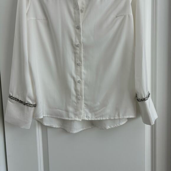 NWT Fate White Tweed Button Down Shirt Blouse Sz S Office Career - Picture 4 of 10
